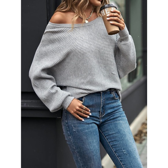 Dolman Sleeve Ribbed Knit Sweater brown - Picture 8 of 12